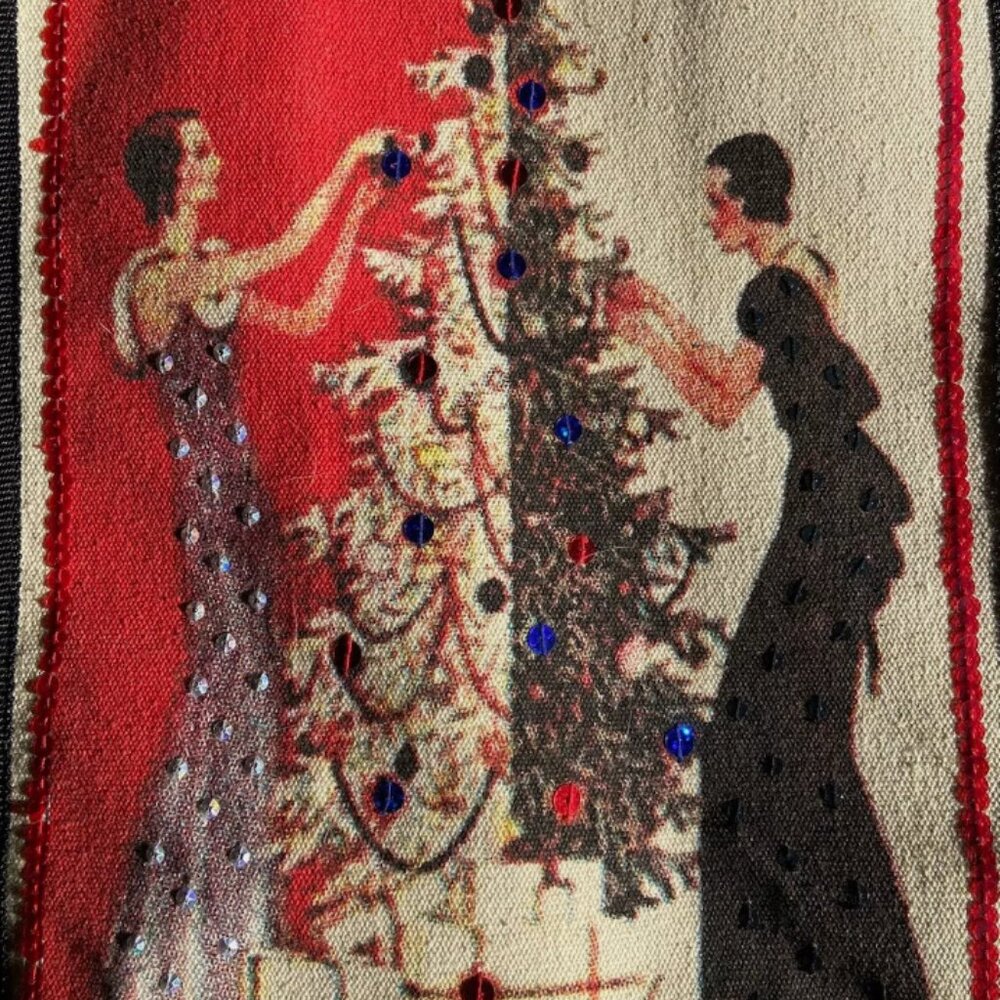 Christmas Tote Bag, Vintage Design, 1920s, Heavyweight Canvas, Sequins